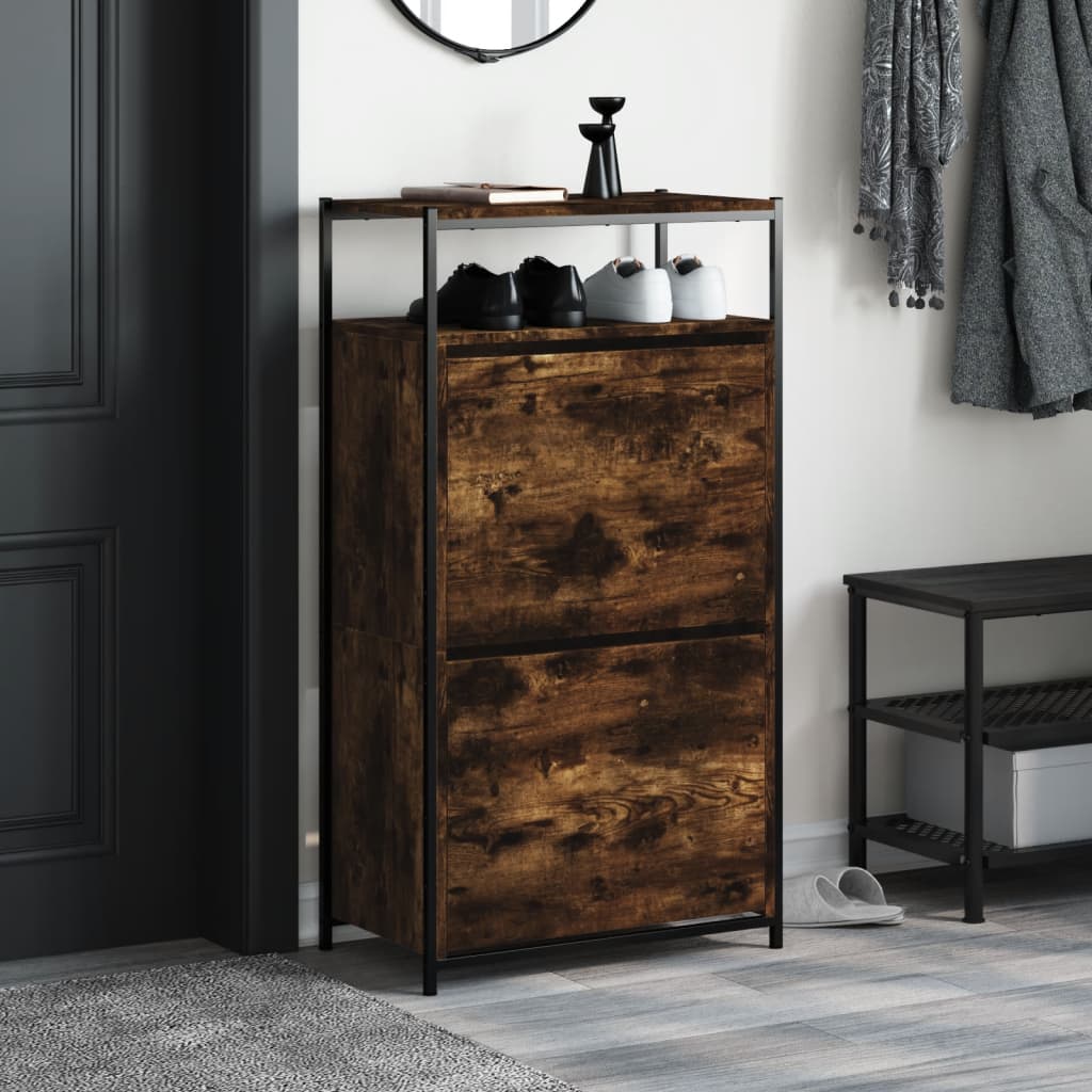 vidaXL Armoire à chaussures chêne fumé 60x34x112 cm bois d'ingénierie
