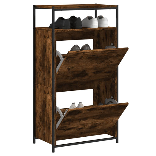 vidaXL Armoire à chaussures chêne fumé 60x34x112 cm bois d'ingénierie
