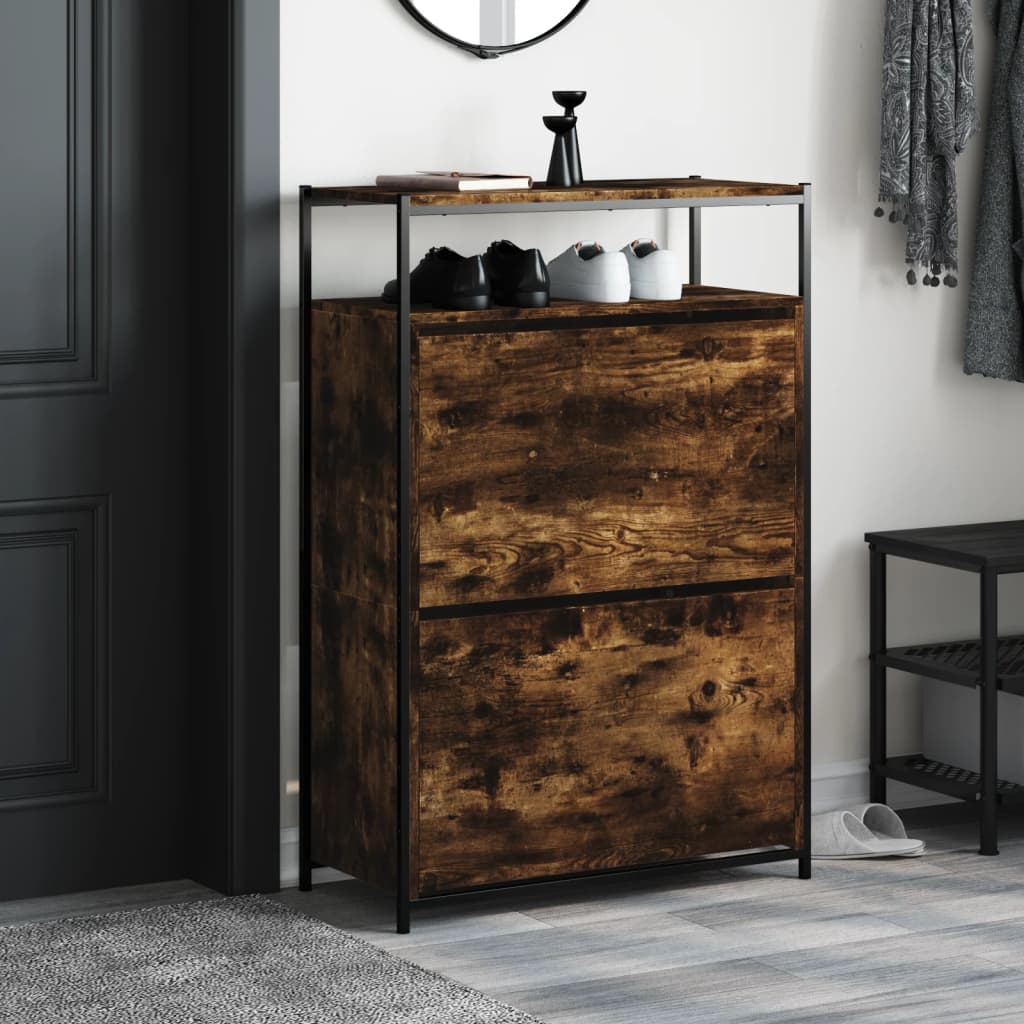 vidaXL Armoire à chaussures chêne fumé 75x34x112 cm bois d'ingénierie