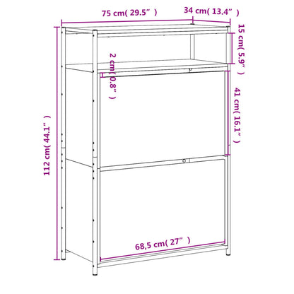 vidaXL Armoire à chaussures chêne fumé 75x34x112 cm bois d'ingénierie
