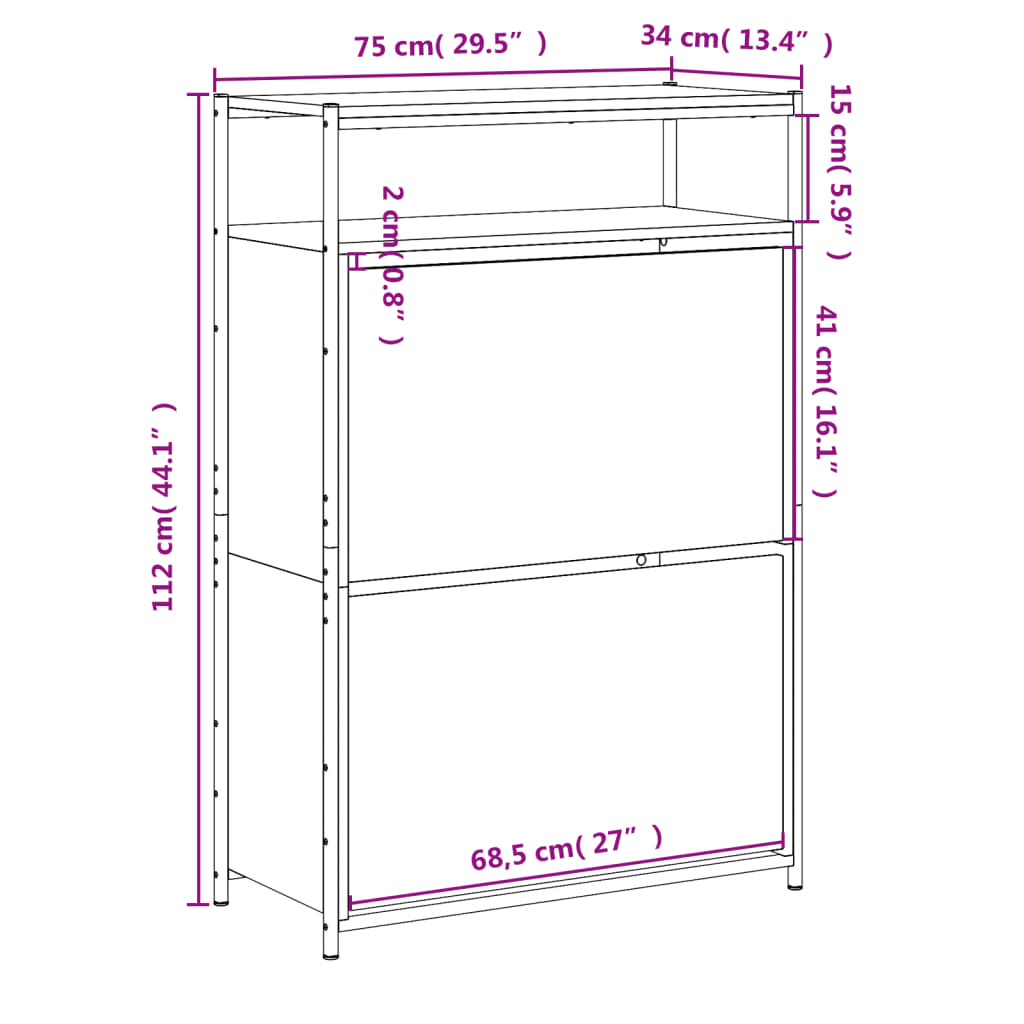 vidaXL Armoire à chaussures sonoma gris 75x34x112 cm bois d'ingénierie