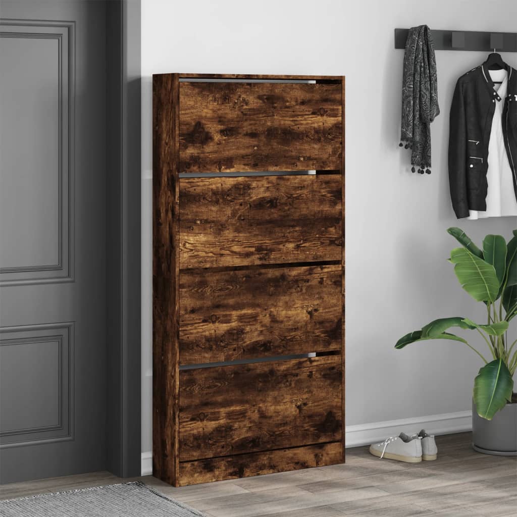 vidaXL Armoire à chaussures 4 tiroirs rabattables chêne fumé