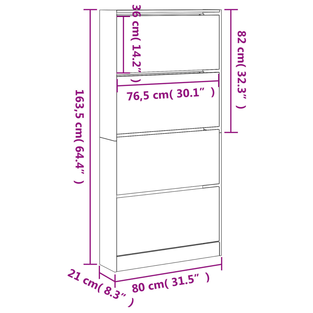 vidaXL Armoire à chaussures 4 tiroirs rabattables chêne fumé