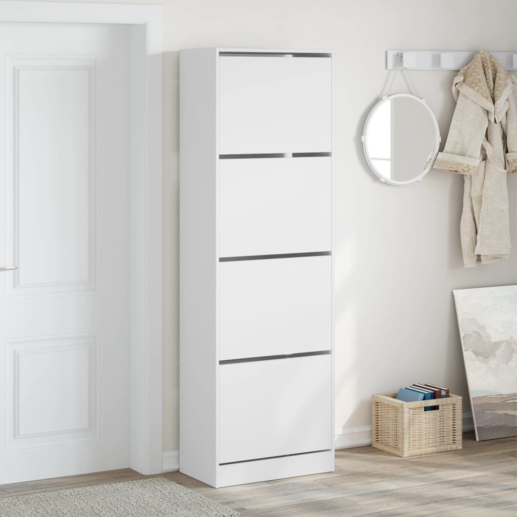 vidaXL Armoire à chaussures 4 tiroirs rabattables blanc 60x34x187,5 cm