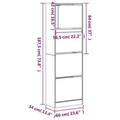 vidaXL Armoire à chaussures 4 tiroirs rabattables blanc 60x34x187,5 cm