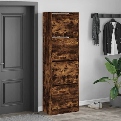 vidaXL Armoire à chaussures 4 tiroirs rabattables chêne fumé