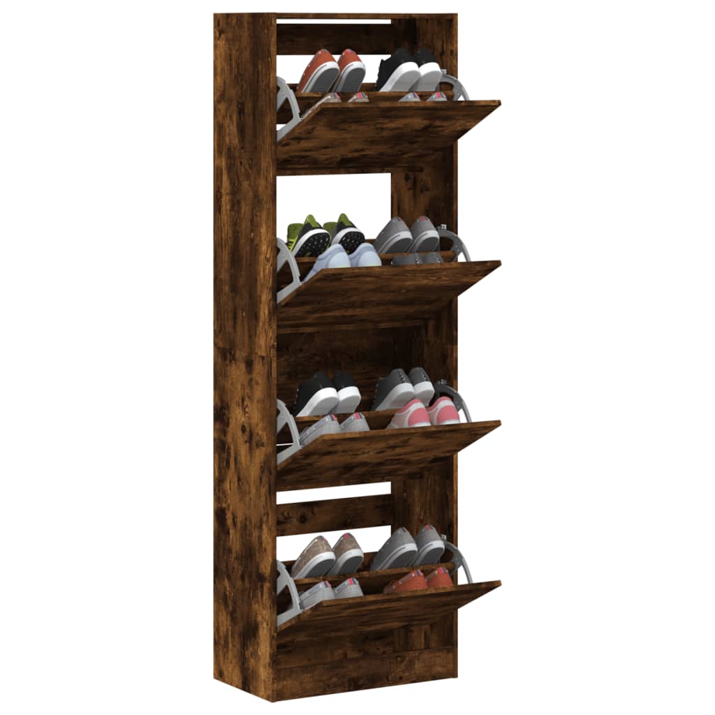 vidaXL Armoire à chaussures 4 tiroirs rabattables chêne fumé