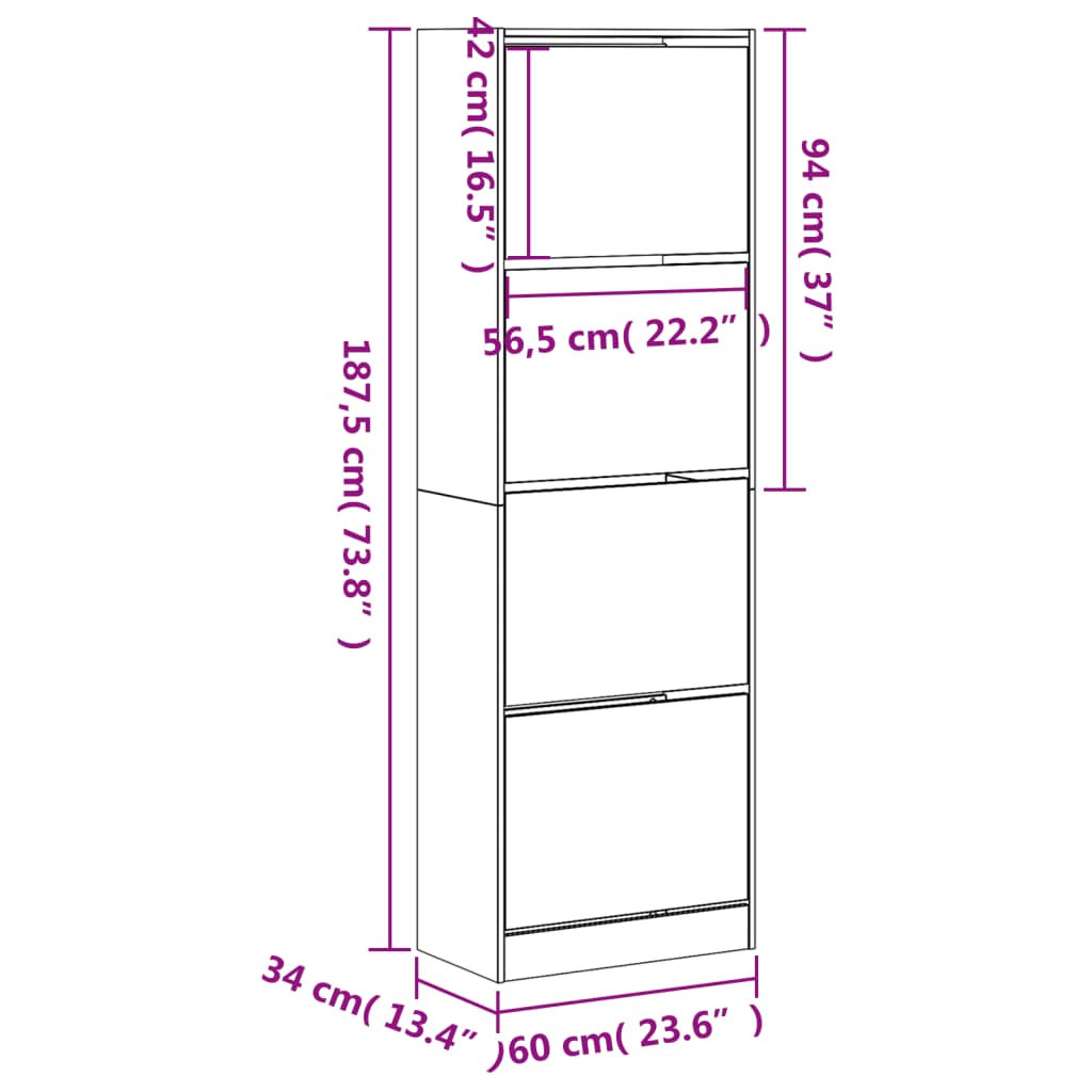 vidaXL Armoire à chaussures 4 tiroirs rabattables sonoma gris