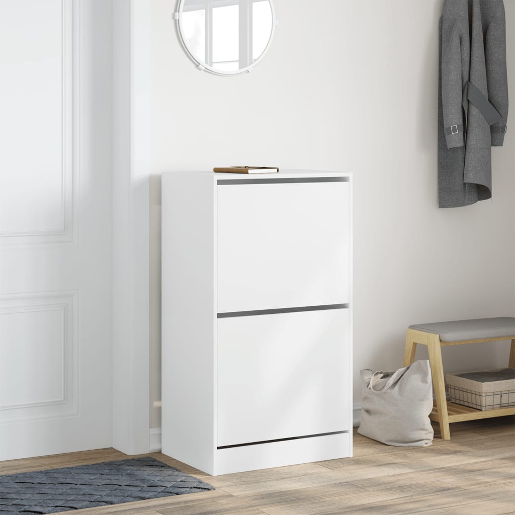 vidaXL Armoire à chaussures 2 tiroirs rabattables blanc 60x42x108 cm