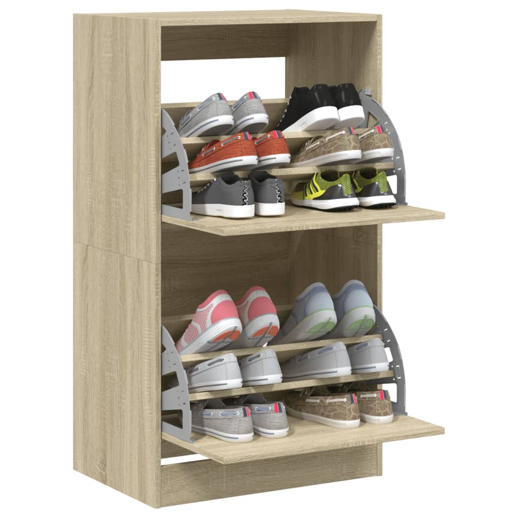 vidaXL Armoire à chaussures 2 tiroirs rabattables chêne sonoma