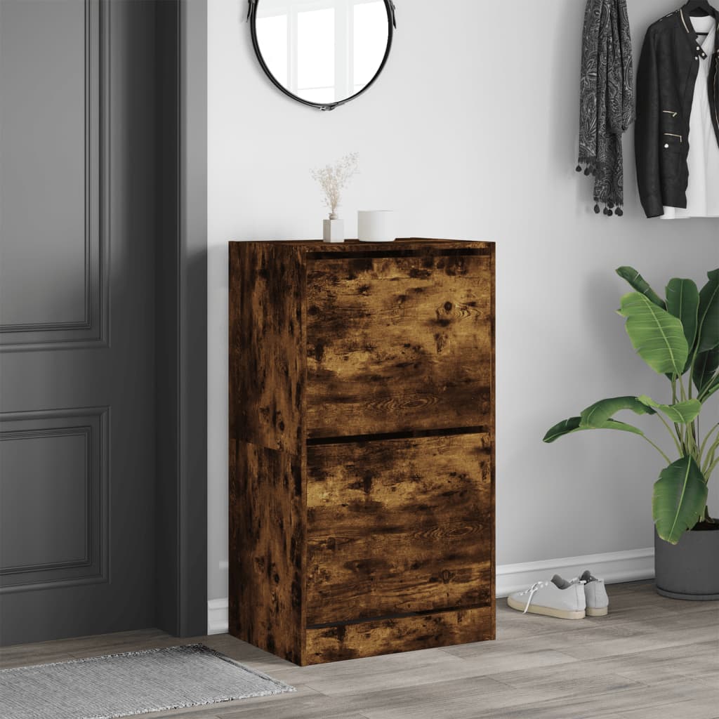 vidaXL Armoire à chaussures 2 tiroirs rabattables chêne fumé