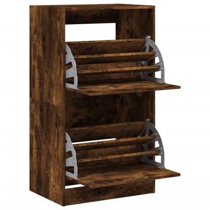 vidaXL Armoire à chaussures 2 tiroirs rabattables chêne fumé