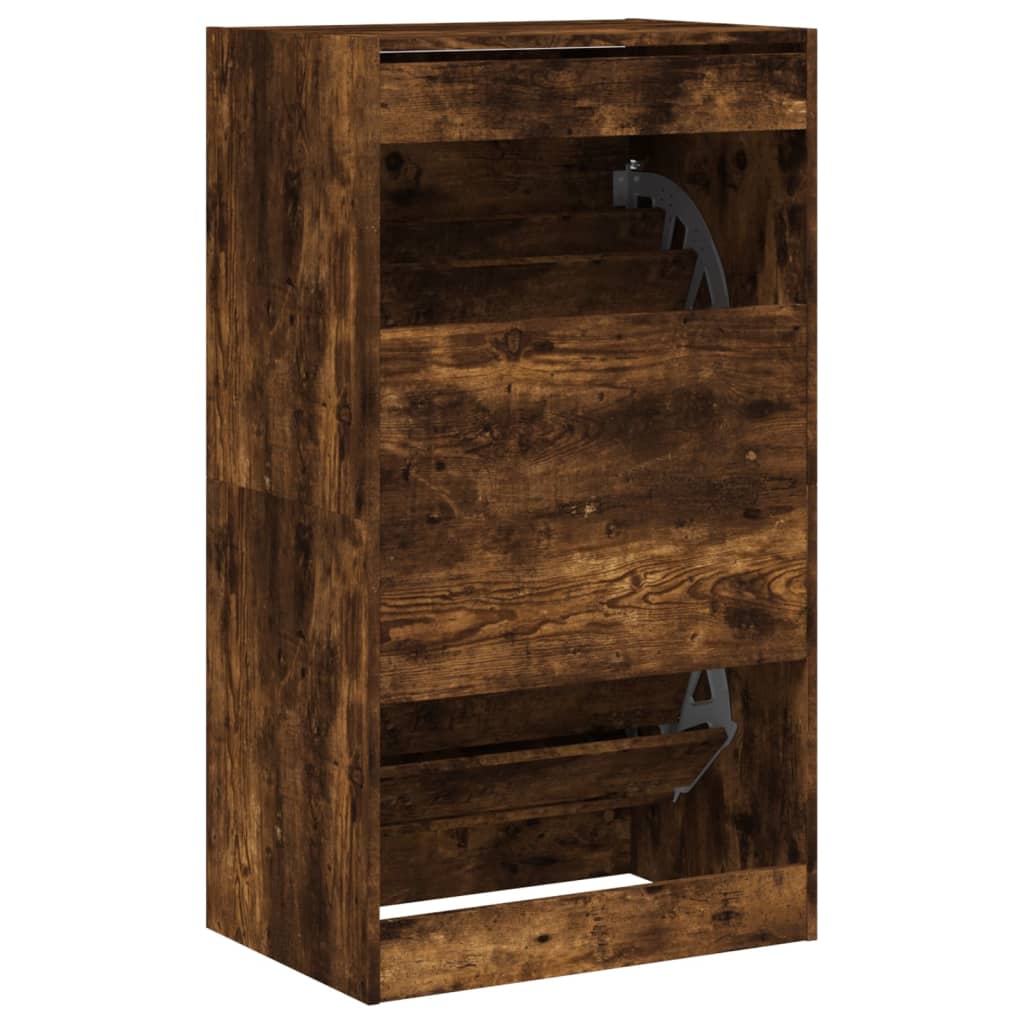 vidaXL Armoire à chaussures 2 tiroirs rabattables chêne fumé