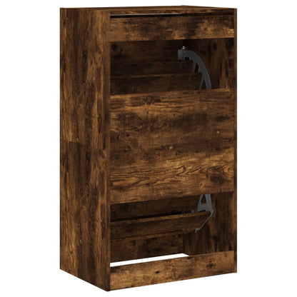 vidaXL Armoire à chaussures 2 tiroirs rabattables chêne fumé
