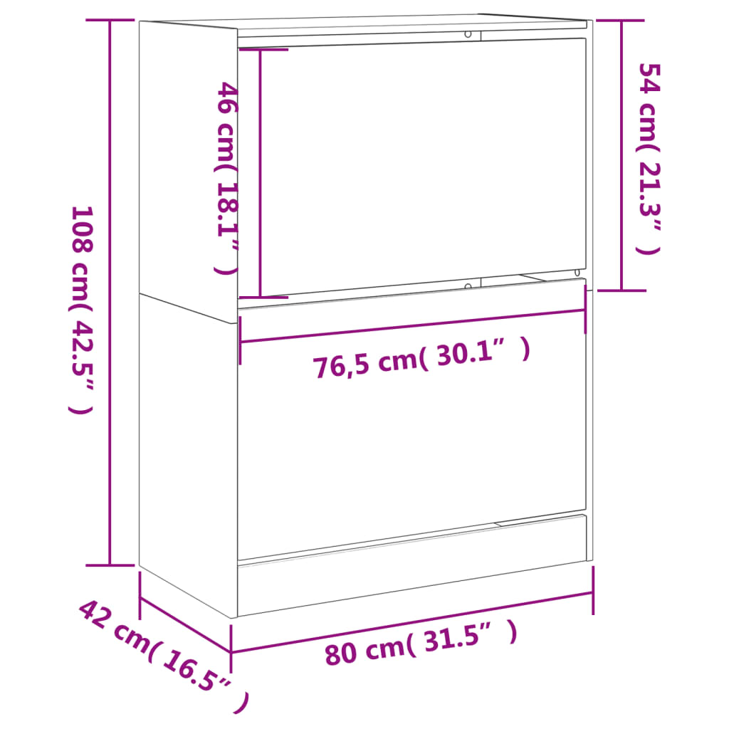 vidaXL Armoire à chaussures 2 tiroirs rabattables gris béton