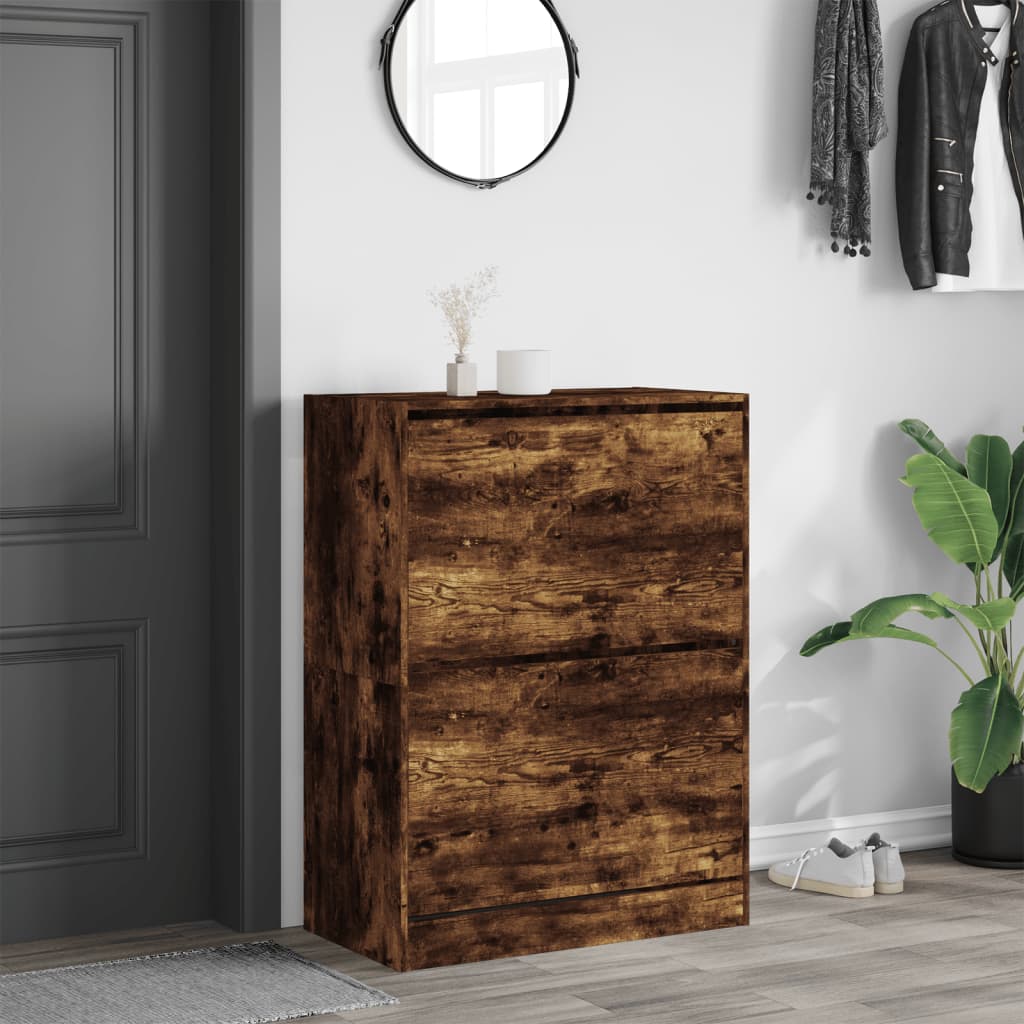 vidaXL Armoire à chaussures 2 tiroirs rabattables chêne fumé