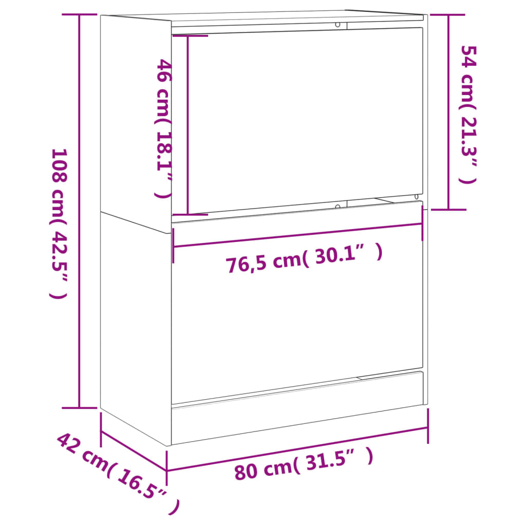 vidaXL Armoire à chaussures 2 tiroirs rabattables chêne fumé