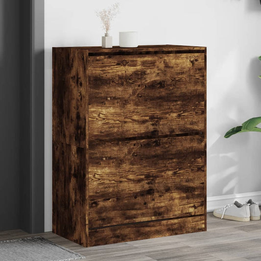 vidaXL Armoire à chaussures 2 tiroirs rabattables chêne fumé