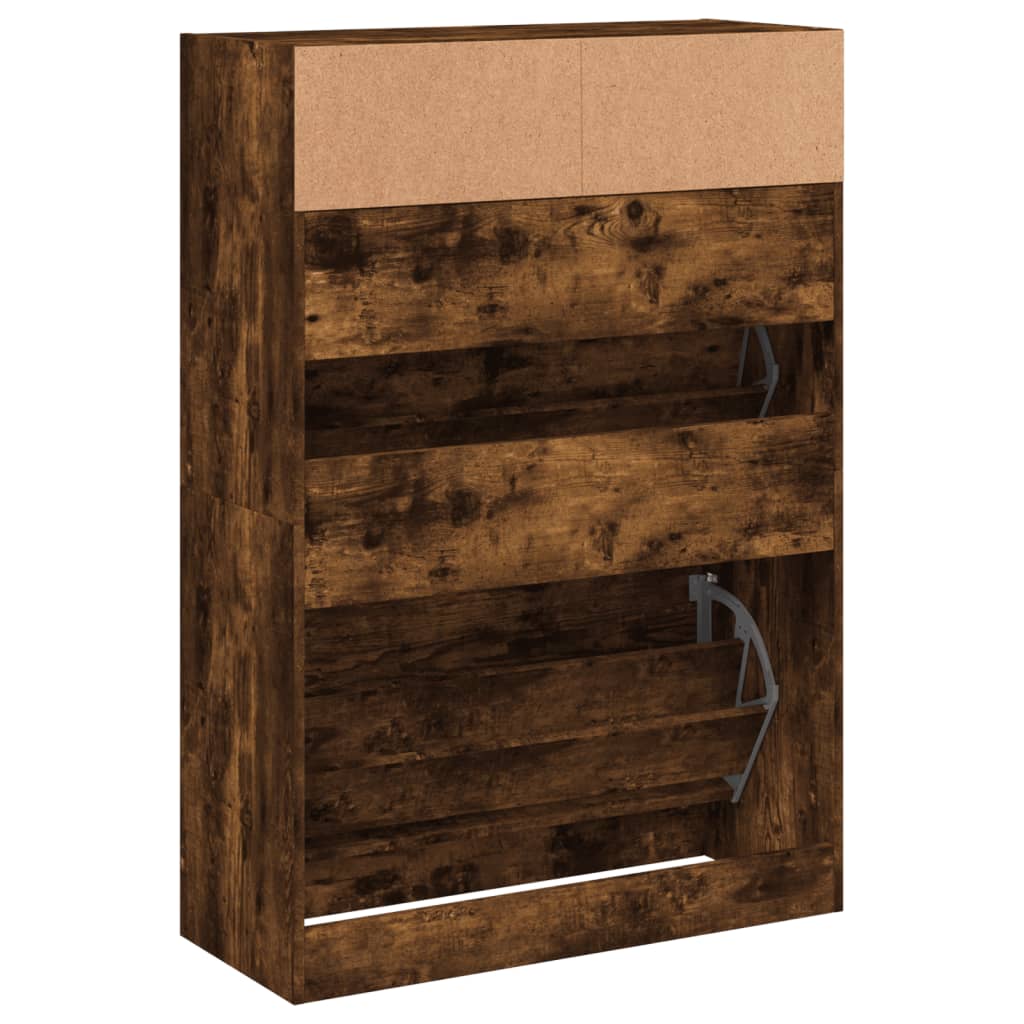 vidaXL Armoire à chaussures 2 tiroirs rabattables chêne fumé