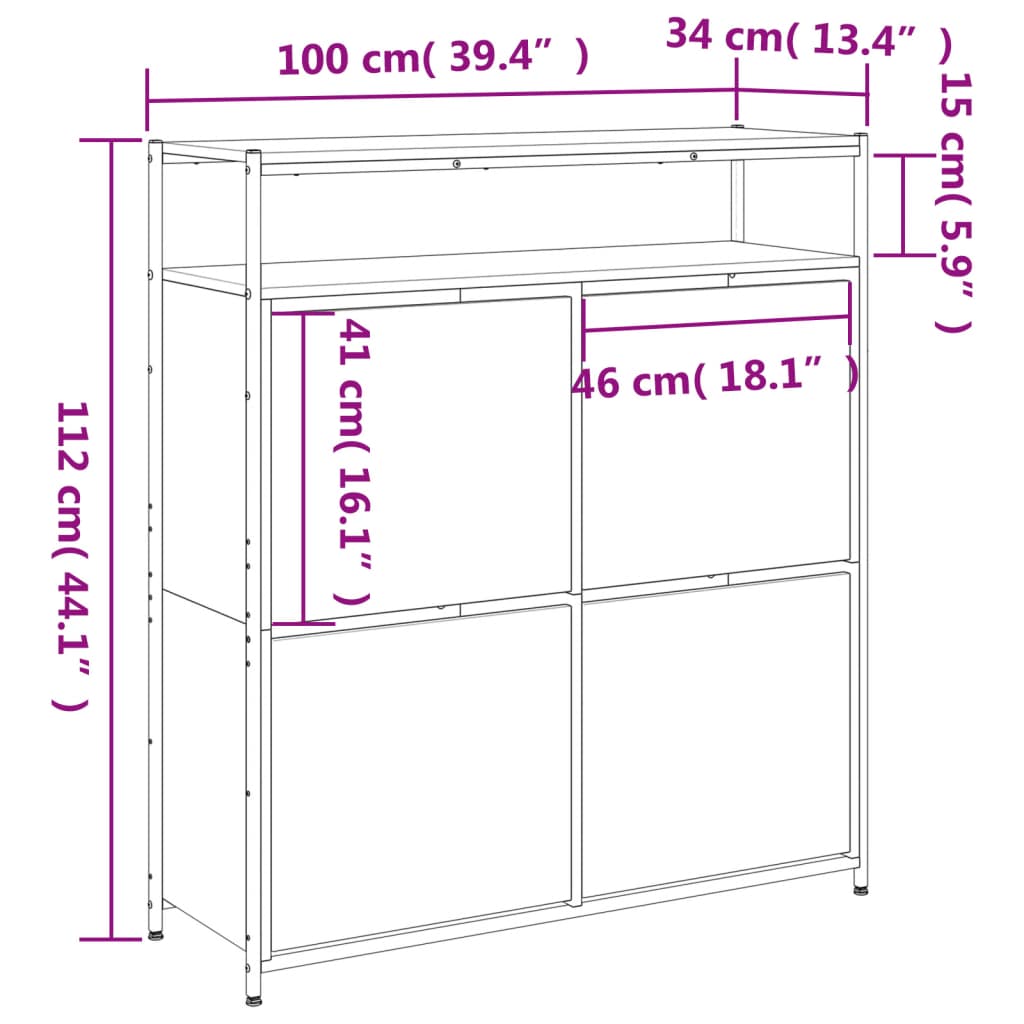 vidaXL Armoire à chaussures 4 tiroirs rabattables sonoma gris