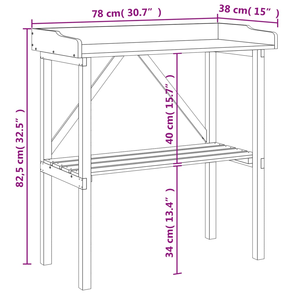 vidaXL Table à plantes avec étagère marron 78x38x82,5 cm bois de sapin