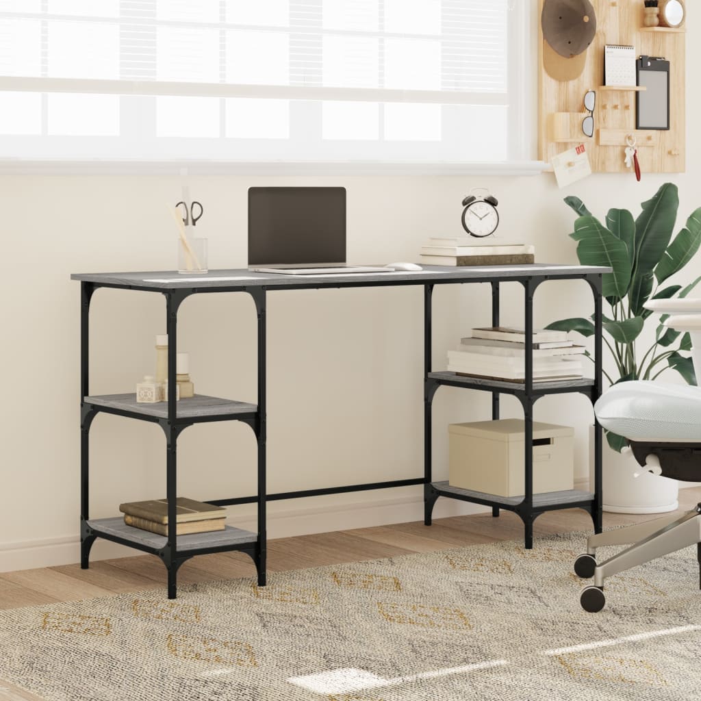 vidaXL Bureau sonoma gris 140x50x75 cm métal et bois d'ingénierie