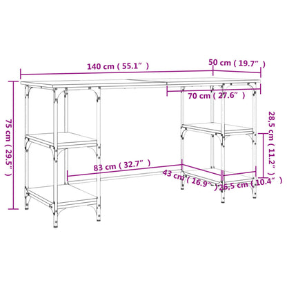 vidaXL Bureau sonoma gris 140x50x75 cm métal et bois d'ingénierie