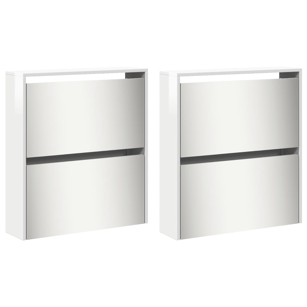 vidaXL Armoire à chaussures miroir 4 niveaux blanc brillant