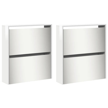 vidaXL Armoire à chaussures miroir 4 niveaux blanc brillant