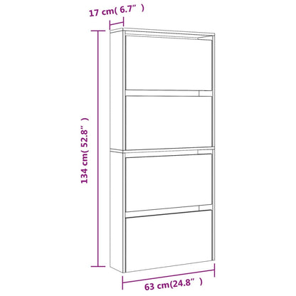 vidaXL Armoire à chaussures miroir 4 niveaux blanc brillant