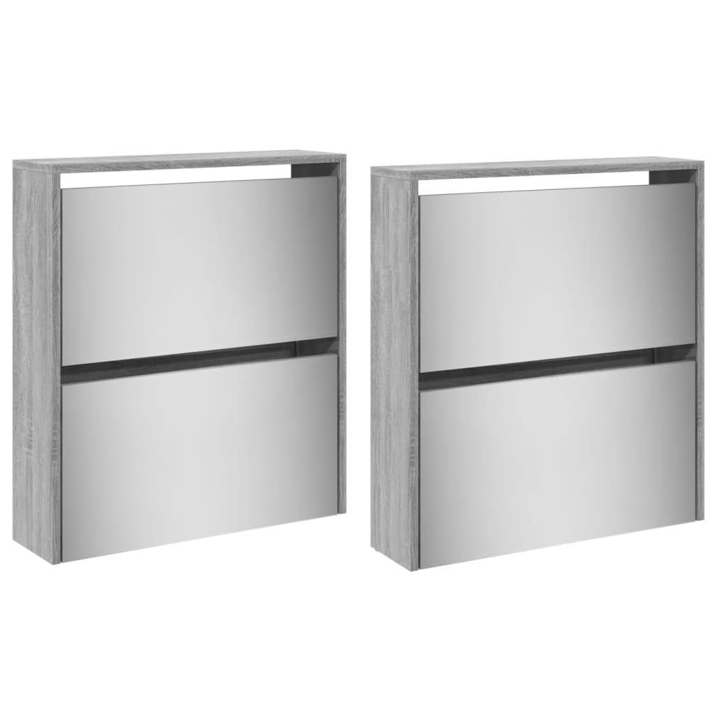 vidaXL Armoire à chaussures miroir 4 niveaux sonoma gris 63x17x134 cm